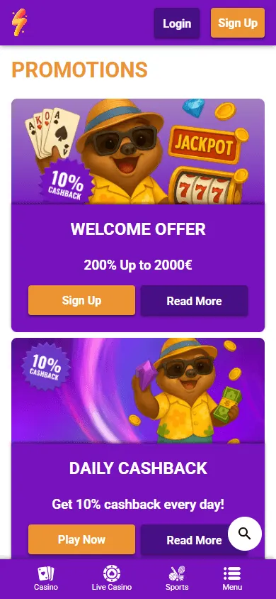 Partyspins Casino promotions area on a mobile browser